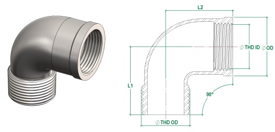 Khuỷu nối 90 độ, F-BSP x M-BSP