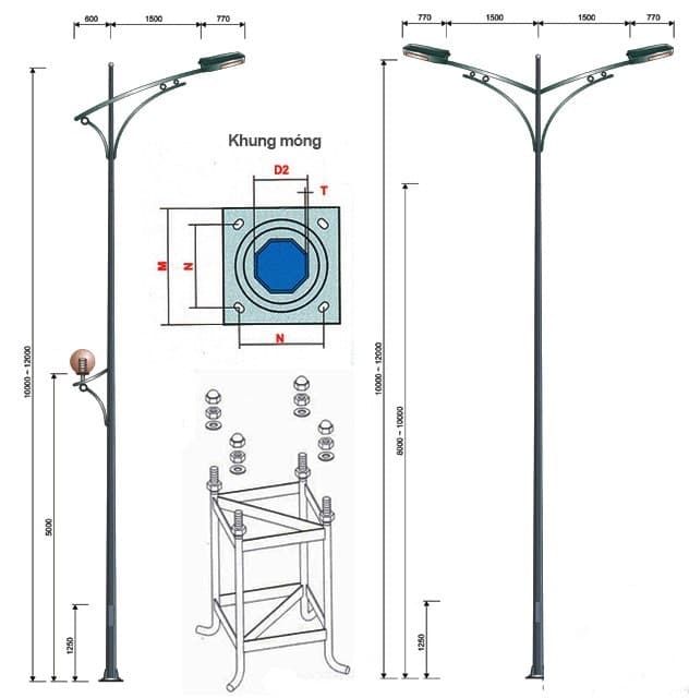 cột đèn bát giác rời cần